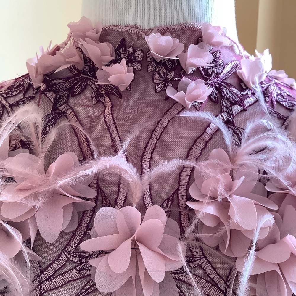 Designer Couture Pink Silk Jumpsuit Floral Appliqué Size Small - Picture 9 of 16